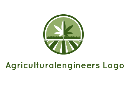 two tone marijuana leaf in circle with grass and field 