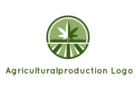 two tone marijuana leaf in circle with grass and field 
