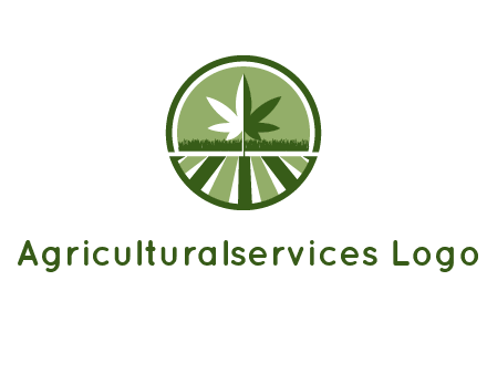 two tone marijuana leaf in circle with grass and field 