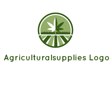 two tone marijuana leaf in circle with grass and field 