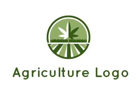 two tone marijuana leaf in circle with grass and field 