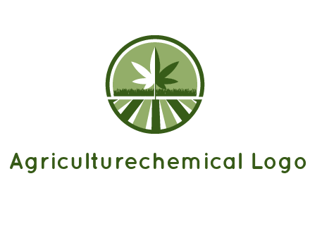 two tone marijuana leaf in circle with grass and field 