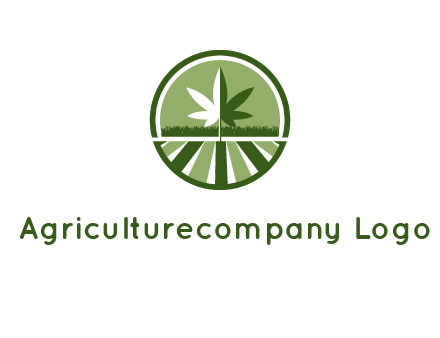 two tone marijuana leaf in circle with grass and field 