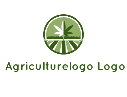 two tone marijuana leaf in circle with grass and field 