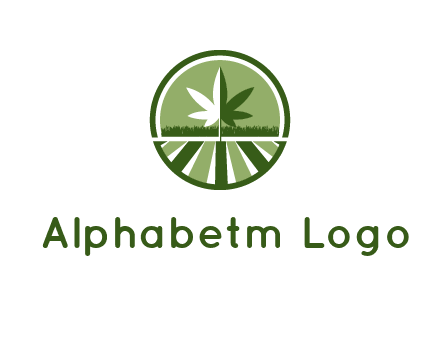 two tone marijuana leaf in circle with grass and field 