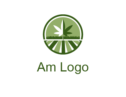 two tone marijuana leaf in circle with grass and field 