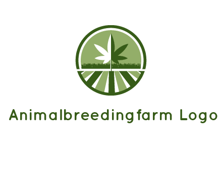 two tone marijuana leaf in circle with grass and field 