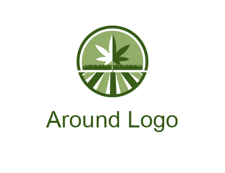 two tone marijuana leaf in circle with grass and field 