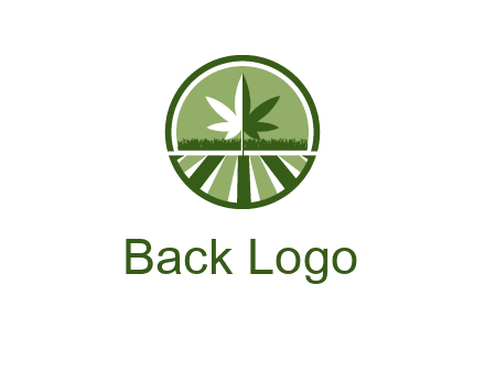 two tone marijuana leaf in circle with grass and field 