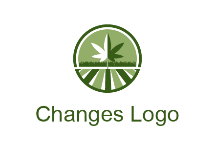 two tone marijuana leaf in circle with grass and field 