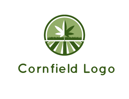 two tone marijuana leaf in circle with grass and field 
