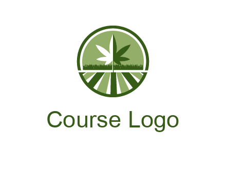 two tone marijuana leaf in circle with grass and field 