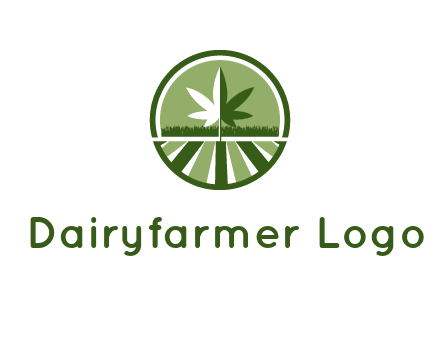 two tone marijuana leaf in circle with grass and field 