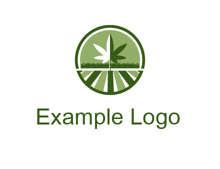 two tone marijuana leaf in circle with grass and field 