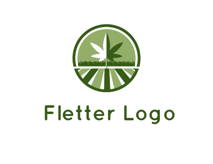 two tone marijuana leaf in circle with grass and field 