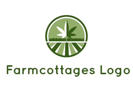 two tone marijuana leaf in circle with grass and field 