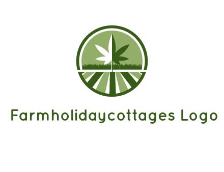 two tone marijuana leaf in circle with grass and field 