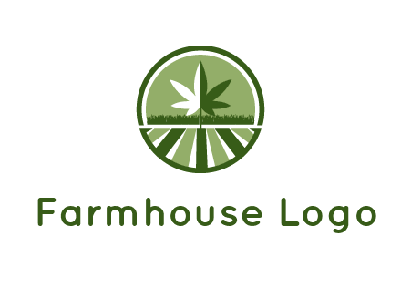 two tone marijuana leaf in circle with grass and field 