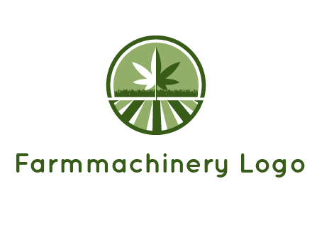 two tone marijuana leaf in circle with grass and field 