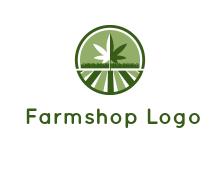 two tone marijuana leaf in circle with grass and field 