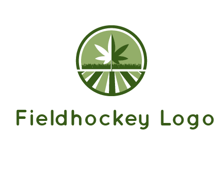 two tone marijuana leaf in circle with grass and field 