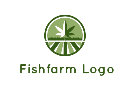 two tone marijuana leaf in circle with grass and field 
