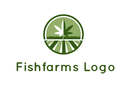 two tone marijuana leaf in circle with grass and field 