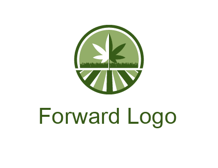 two tone marijuana leaf in circle with grass and field 