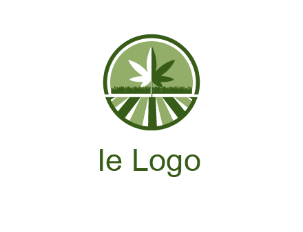 two tone marijuana leaf in circle with grass and field 