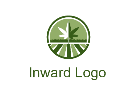 two tone marijuana leaf in circle with grass and field 