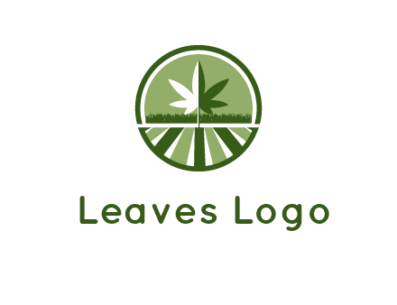 two tone marijuana leaf in circle with grass and field 