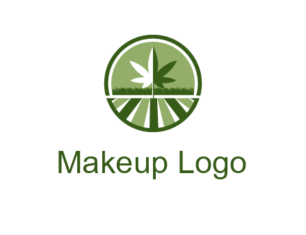 two tone marijuana leaf in circle with grass and field 