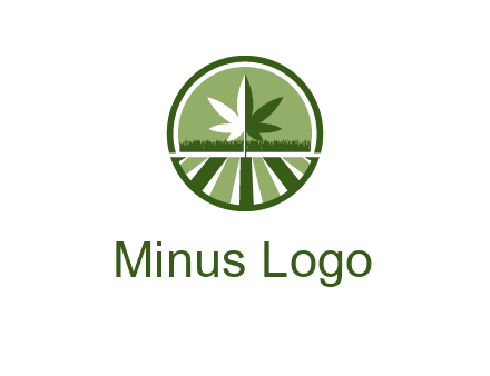 two tone marijuana leaf in circle with grass and field 
