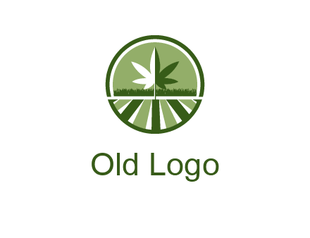 two tone marijuana leaf in circle with grass and field 