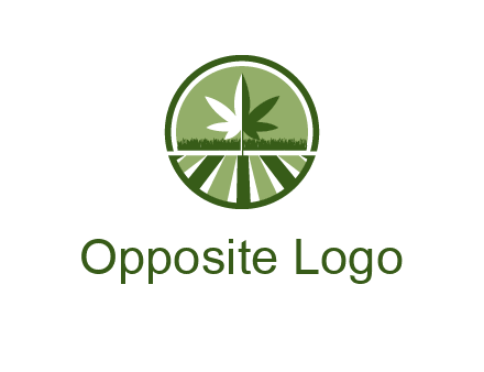 two tone marijuana leaf in circle with grass and field 