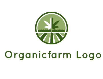 two tone marijuana leaf in circle with grass and field 
