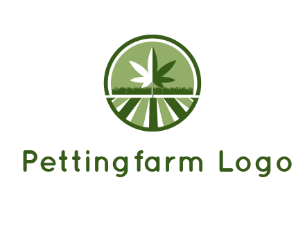 two tone marijuana leaf in circle with grass and field 