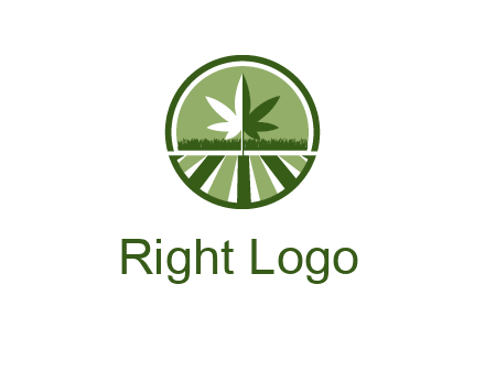 two tone marijuana leaf in circle with grass and field 