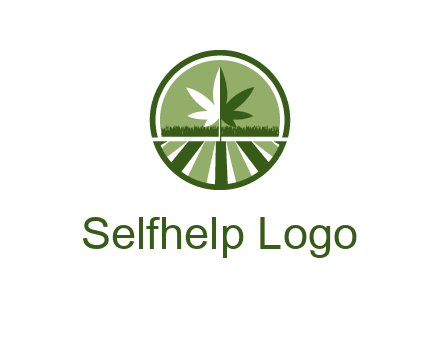 two tone marijuana leaf in circle with grass and field 