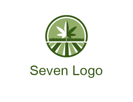 two tone marijuana leaf in circle with grass and field 