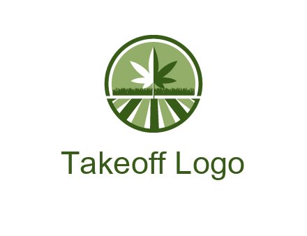 two tone marijuana leaf in circle with grass and field 