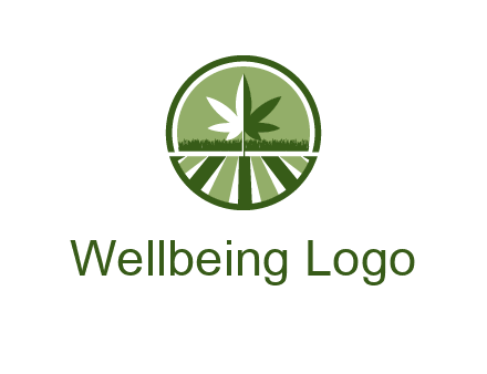 two tone marijuana leaf in circle with grass and field 