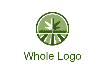 two tone marijuana leaf in circle with grass and field 