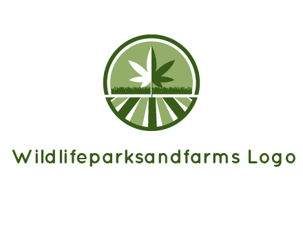 two tone marijuana leaf in circle with grass and field 
