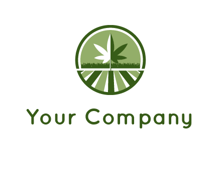 two tone marijuana leaf in circle with grass and field 