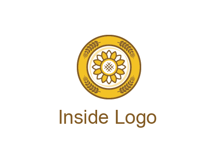 flower in circle with leaves around it