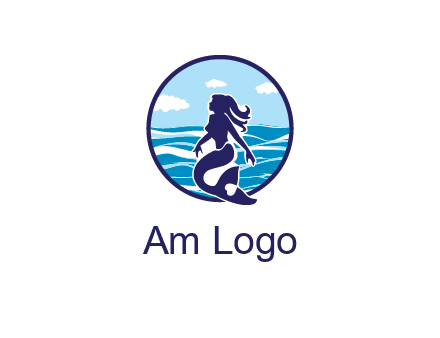 sea in circle behind mermaid