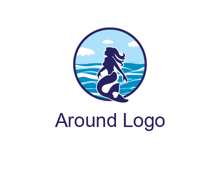 sea in circle behind mermaid