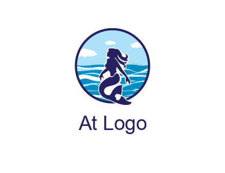sea in circle behind mermaid