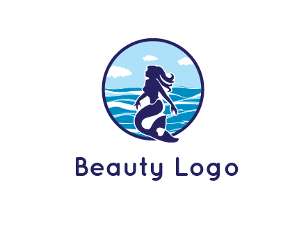 sea in circle behind mermaid